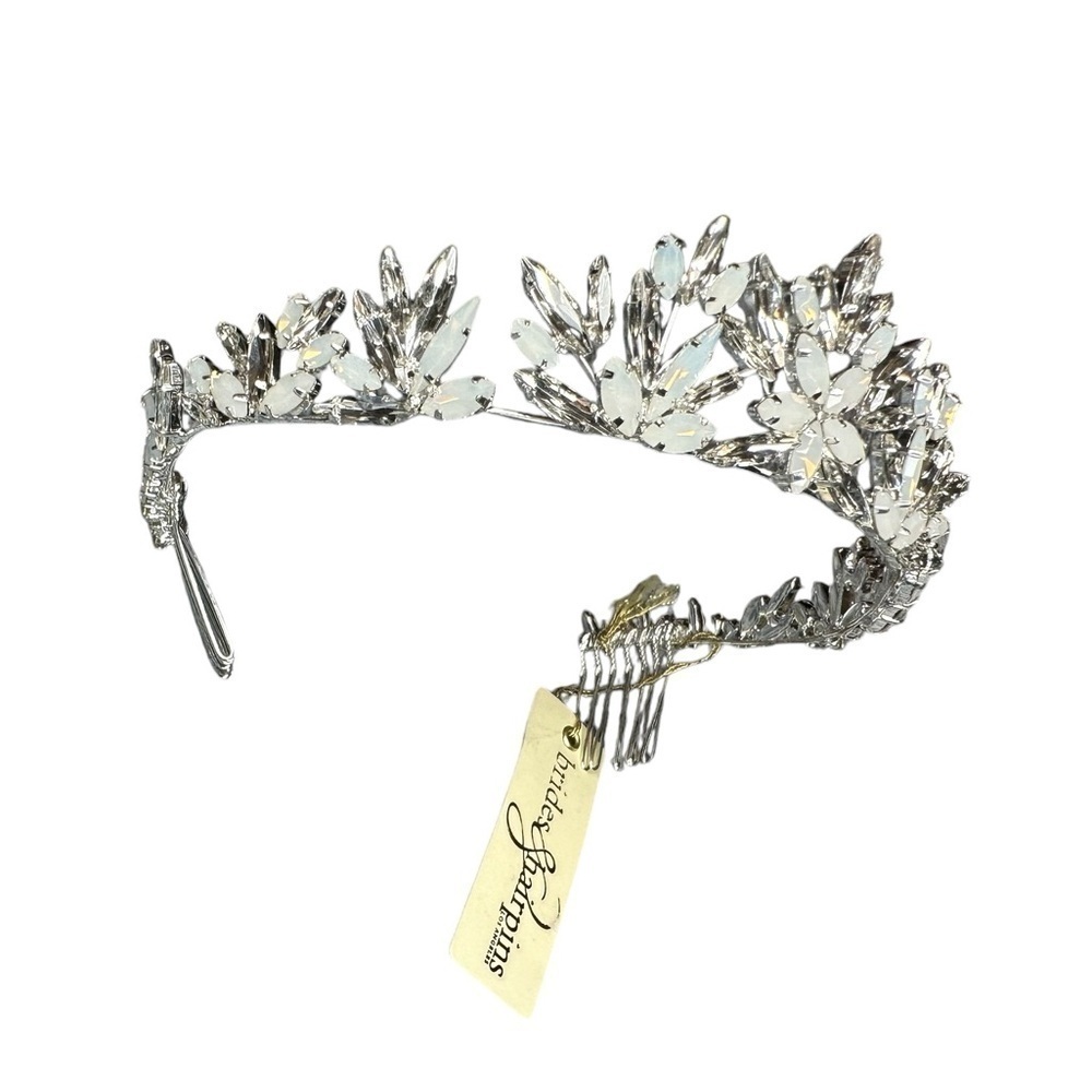 NEW Brides & Hairpins Honora Crystal Opal Sterling Silver Halo Comb Crown Tiara - Picture 9 of 14